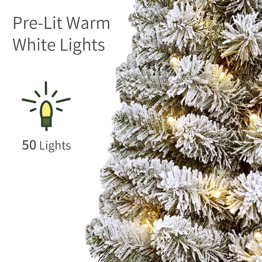 Puleo International 3.5ft. Pre-Lit Battery-Operated Flocked Spruce Artificial Christmas Trees with Pinecones, Warm White LED Lights, 2ct.